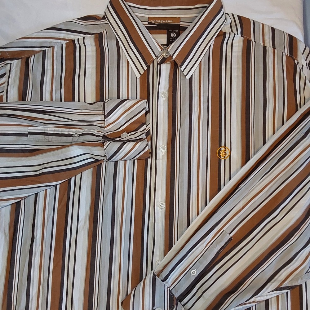 Rocawearā Men's 3XL Brown Multicolor Stripe Long Sleeve Big Tall Dress Shirt